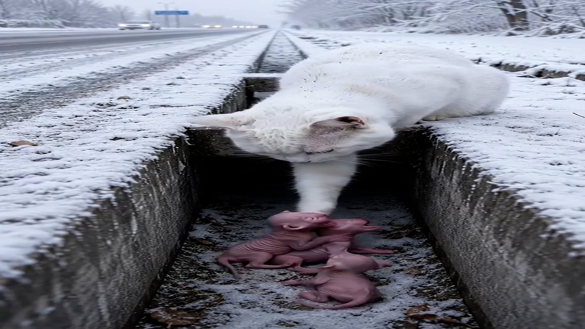 Full Video : N1507048_Please Help On Roadside, A Mother Cat Sits Helplessly On Of A