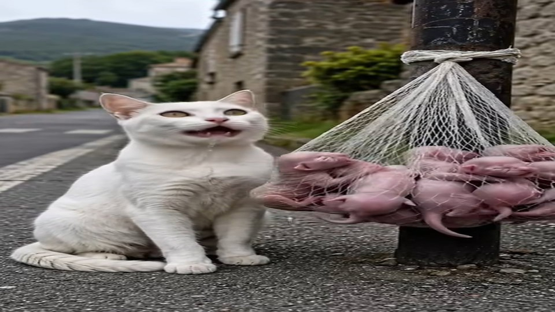 Full Video : N2707056_Please Help Kittens Hang Helplessly Beside A Roadside Pole, While T