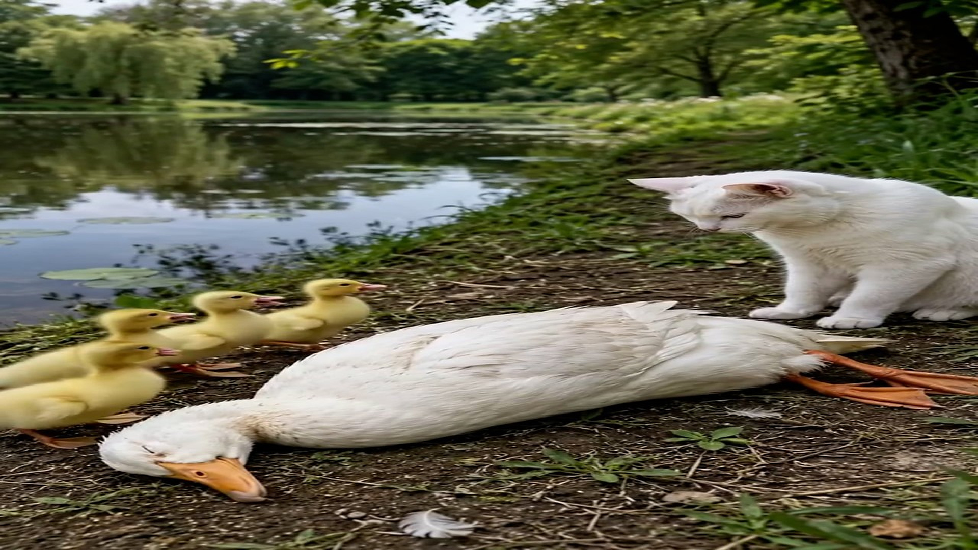 Full Video : N2707055_Please Help A Mother Duck Lies Unconscious By Pond While Her Duckl