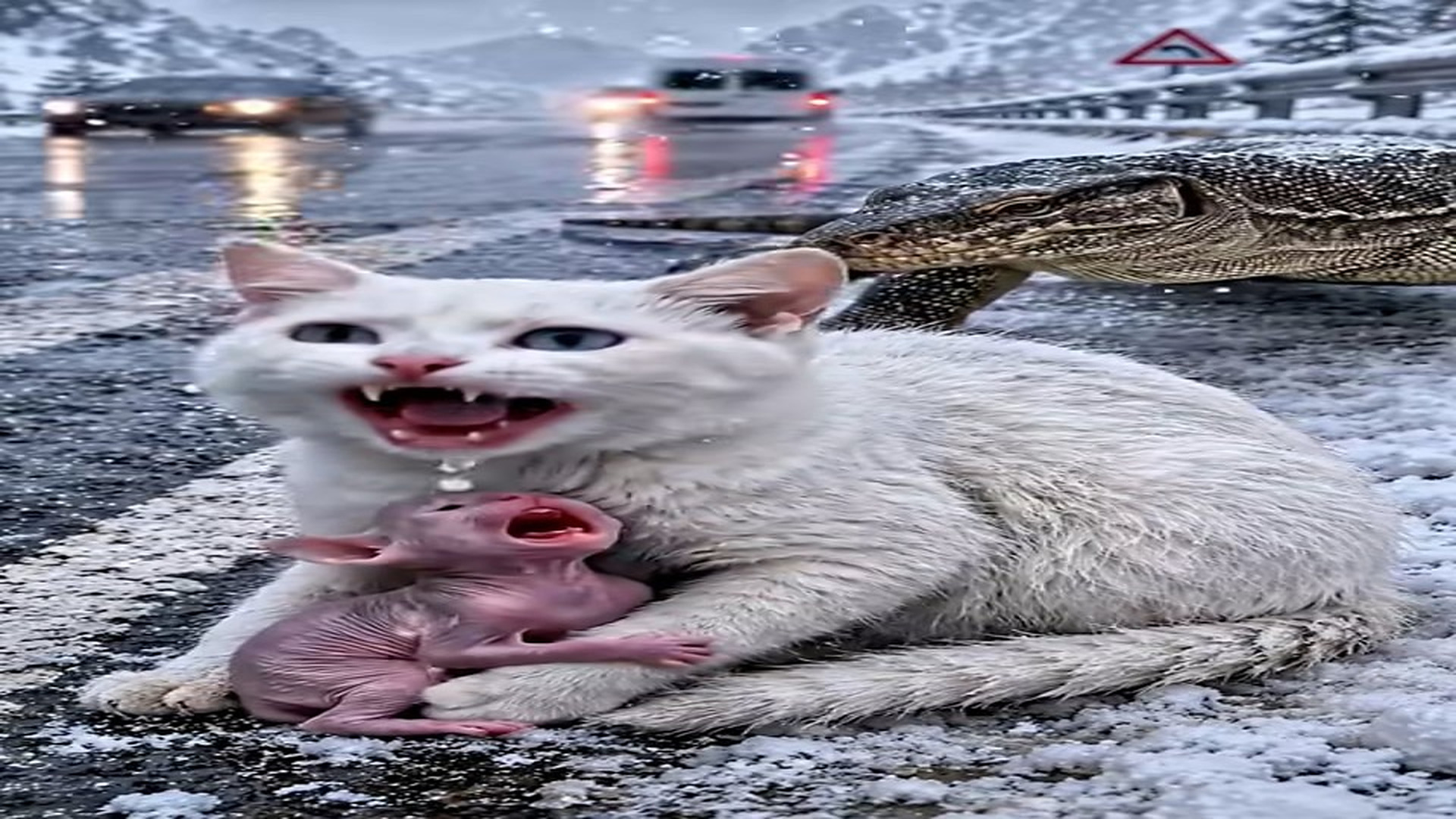 Full Video : N2907064_Please Help A Crying Kitten Is Being Approached By A Monitor Lizard Wi